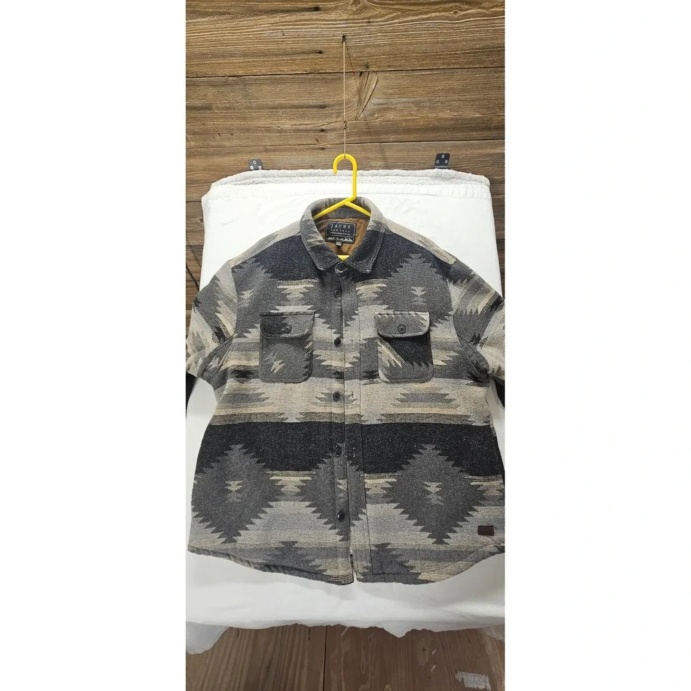 Jachs New York Mens XXL Southwestern Sherpa Lined Wool Blend Shirt Jacket Grey